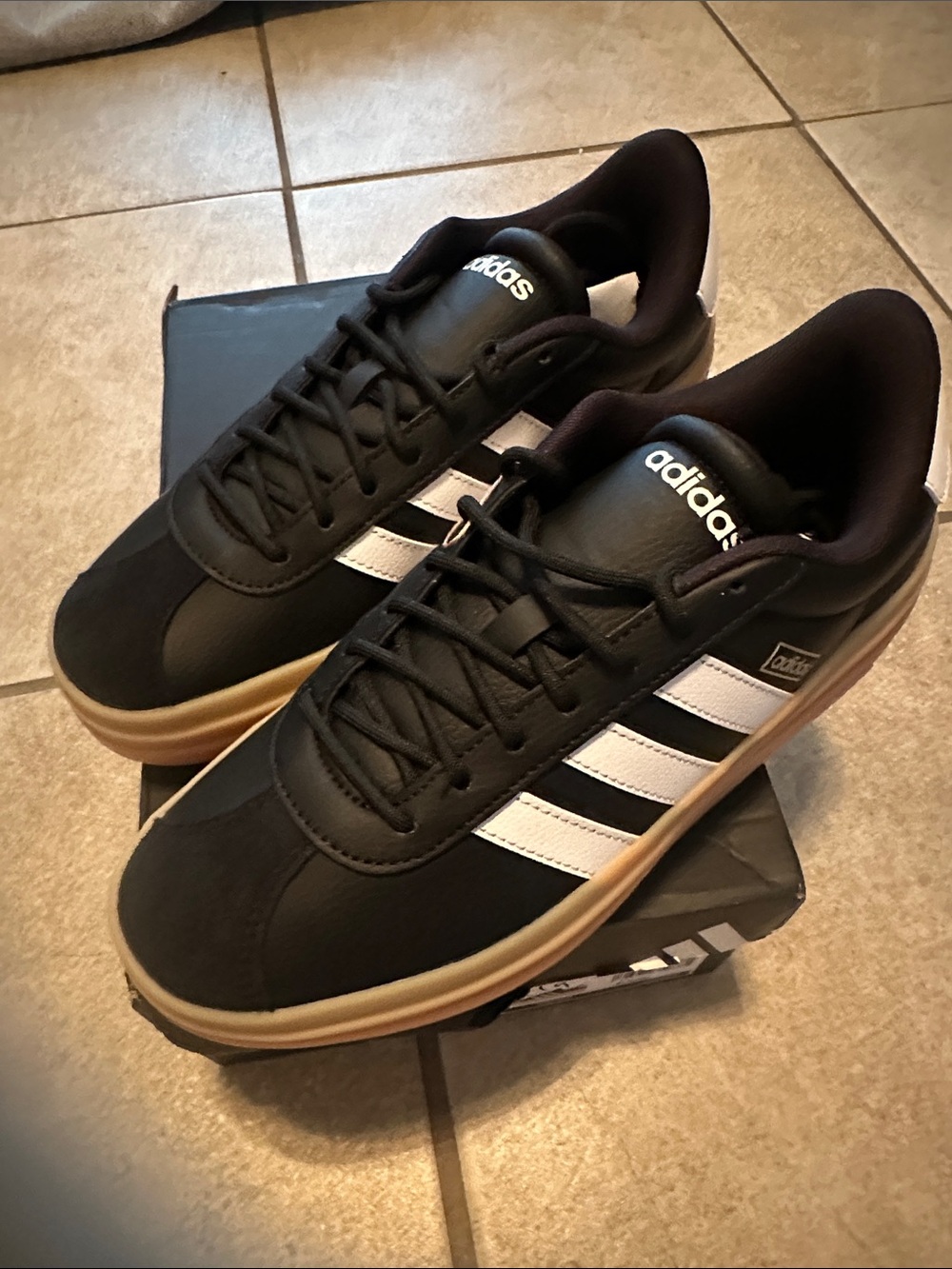 adidas Black & White Classic Low-Top Sneakers with Gum Sole
